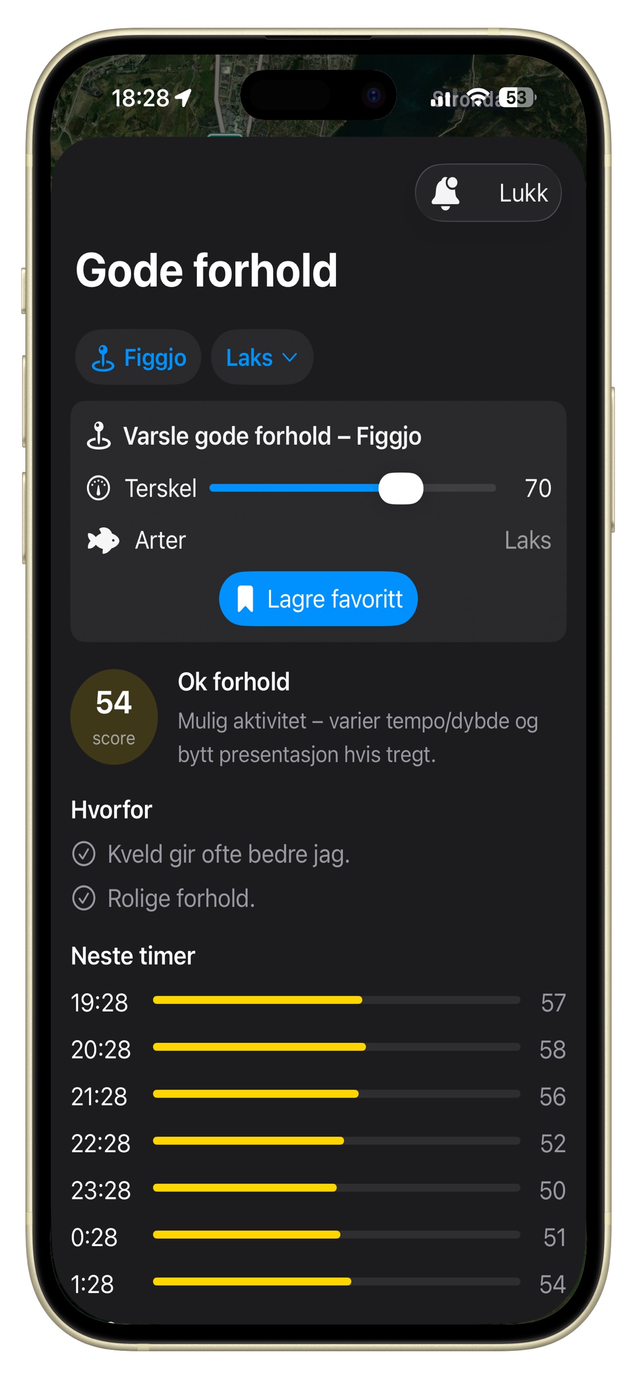 Visning av gode forhold med poengscore og anbefalinger